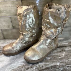 G By Guess Gold Furry moon Boots